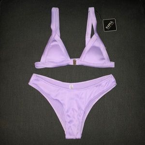 Ribbed Front Closure Bikini Set - Mauve